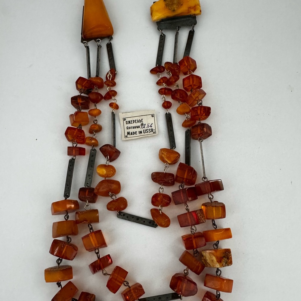 VINTAGE Baltic White Butterscotch Amber Silver Necklace Shantel USSR Soviet